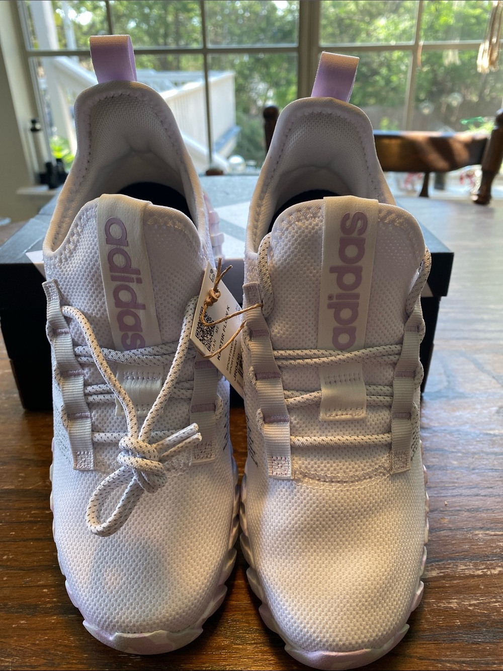 adidas White Athletic Shoes with Light Purple Accents - Picture 2 of 7